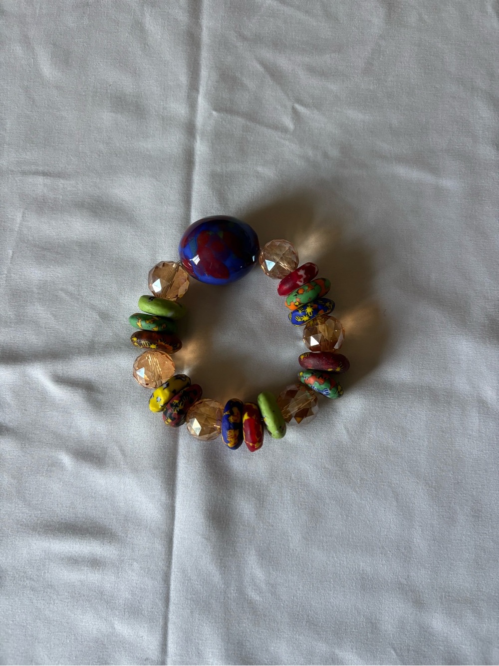 Colorful Beaded Bracelet with Large Glass Focal Bead